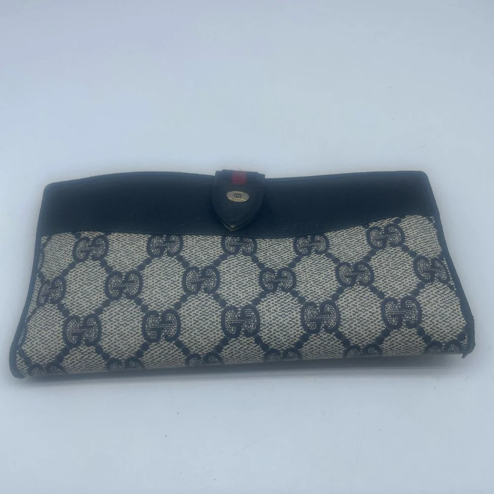 Gucci Beige Brown GG Monogram Continental Wallet with leatherTrim